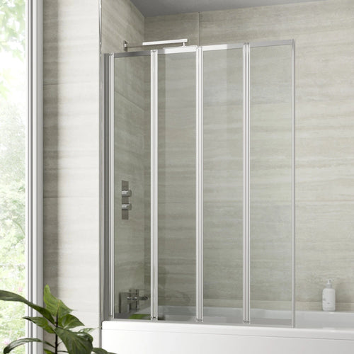 Bathroom 4 Panel Folding Bath Shower Screen Chrome 1000mm Reversible 4mm Glass