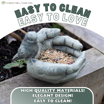 Bird Feeder Stone Effect Bath Garden Decor Hands Ornament Feeding Station Water