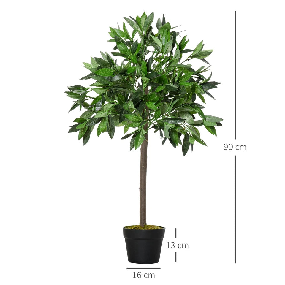 Pair Of 90cm/3FT Artificial Bay Laurel Topiary Trees w/Pot Fake Plant