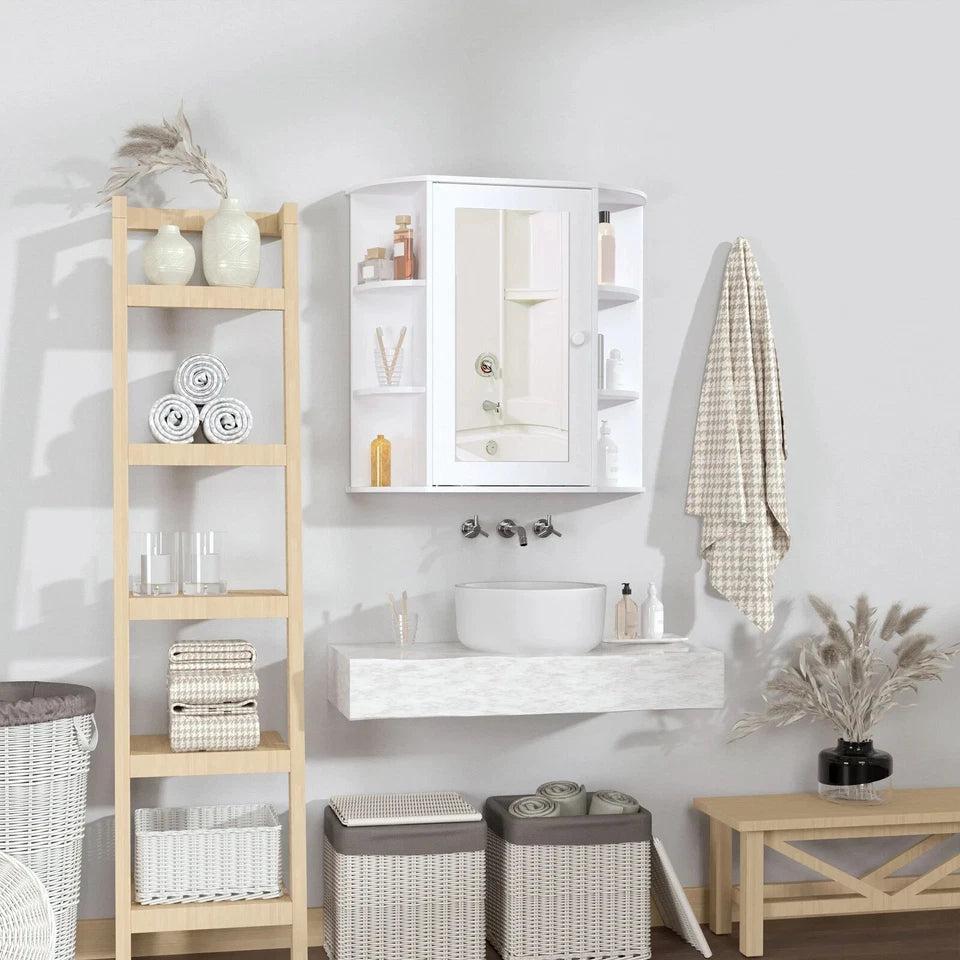 Wall Mounted Bathroom Cabinet with Mirror Single Door Storage Shelves