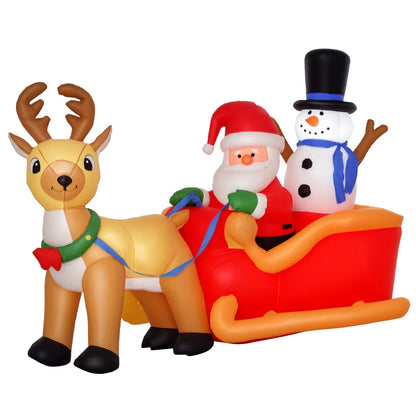 6.5ft Christmas Inflatable Santa Claus on Sleigh Deer LED Lighted for Decoration