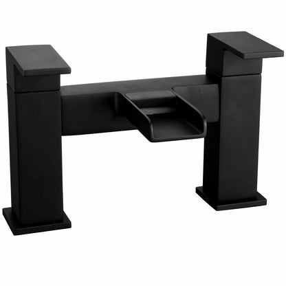 Bathroom Modern Waterfall Black Basin Sink Mono Square Mixer Tap Filler Waste