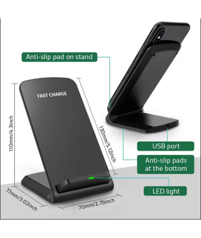 2 Coils Fast Wireless Charger Qi Charging Stand Fan For Samsung, iPhone, Huawei