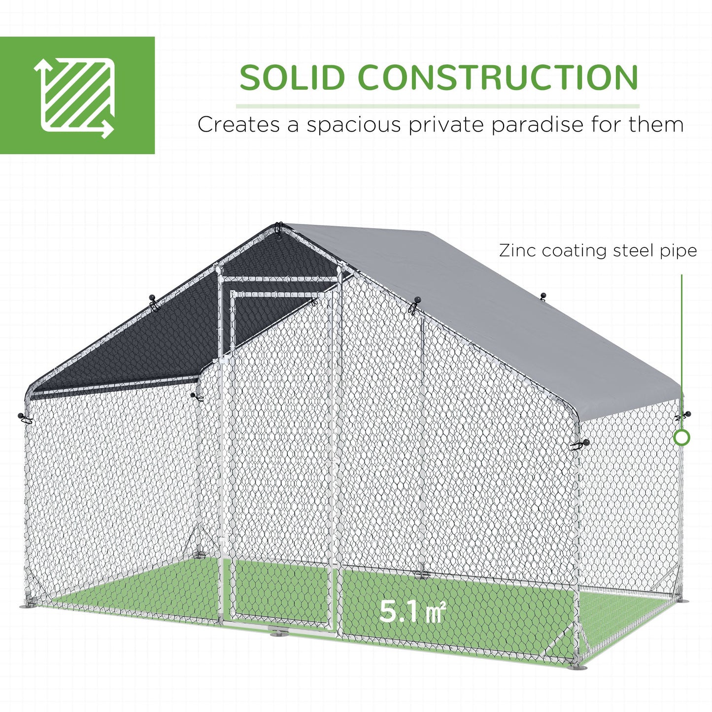 Walk In Chicken Run Galvanized Chicken Coop Hen House w/ Water-Resist Cover