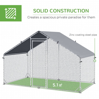 Walk In Chicken Run Galvanized Chicken Coop Hen House w/ Water-Resist Cover
