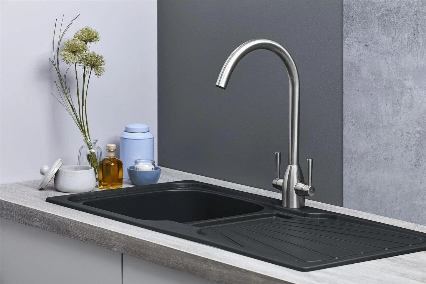 Kitchen Sink Single black  1.0 Bowl Reversible Inset With Waste Kit