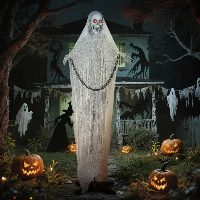 6' Halloween Animated Grim Reaper Skeleton, Glowing Eyes