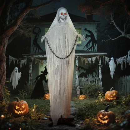 6' Halloween Animated Grim Reaper Skeleton, Glowing Eyes