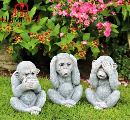 3 Wise Monkey Garden Ornaments See, Speak, Hear No Evil Monkey