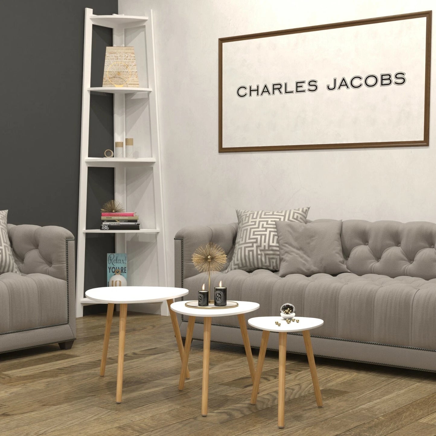 Scandinavian Nest of 3 Tables Coffee Side End Lamp Set Modern Furniture