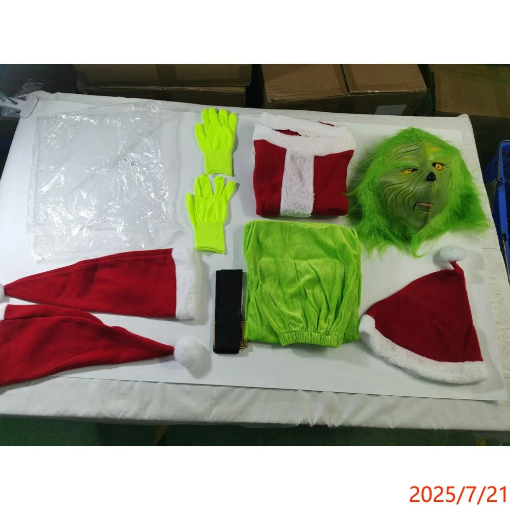 Adult Santa Grinch Costume Xmas Cosplay Men Christmas Santa Fancy Dress Full Set