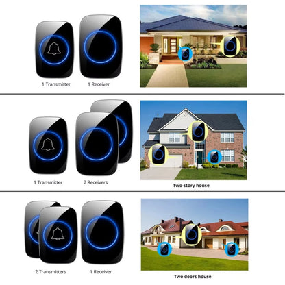 Wireless Doorbell Waterproof Range Door Bells Kit Cordless Plug-in Home Office