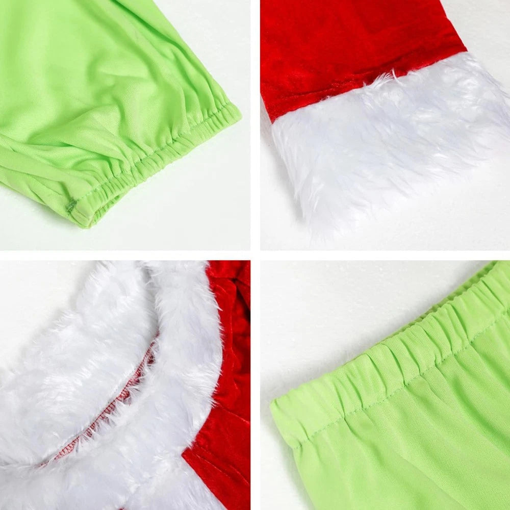 Adult Santa Grinch Costume Xmas Cosplay Men Christmas Santa Fancy Dress Full Set