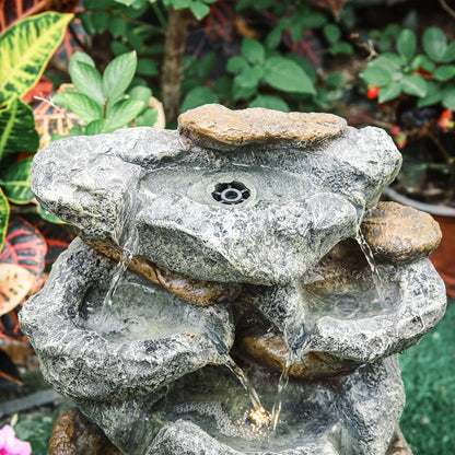 Solar Powered Cascading Stones Fountain LED Water Feature Garden Statues Pump