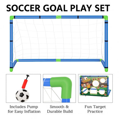 Kids 2in1 Portable Soccer Goal Post Up Football Target Board With Net, Ball Pump