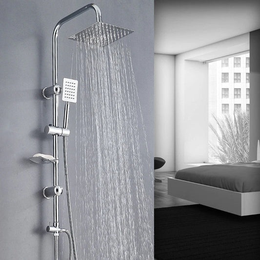 Shower Kit Twin Head 2 Mixer Shower Heads Rail Hose Riser Square Bathroom Set