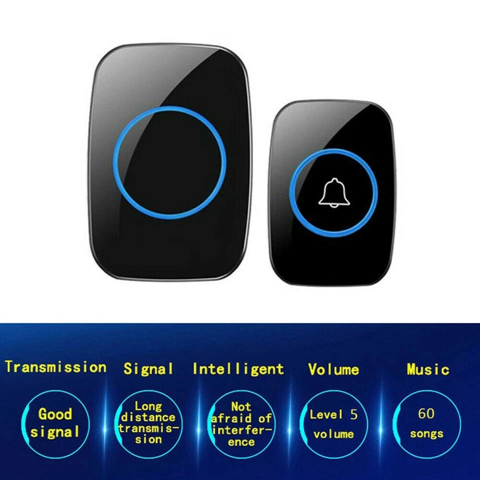 Wireless Doorbell Waterproof Range Door Bells Kit Cordless Plug-in Home Office