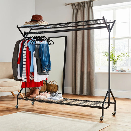Clothing Rail Heavy Duty 6ft 5ft 4ft Hanging Clothes Shoe Hat Rack Shelf Wheels