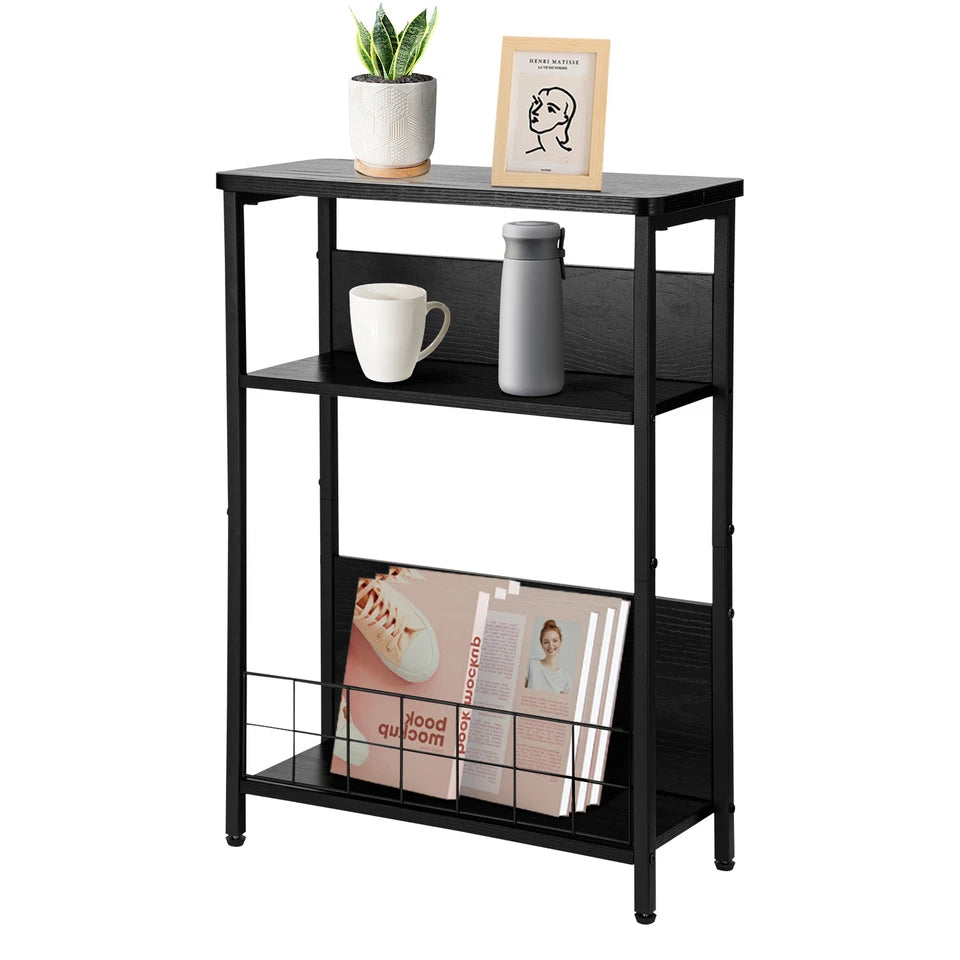 Vintage Narrow Side Table with Storage Shelf, 3 Tier Slim End Table Modern Sofa