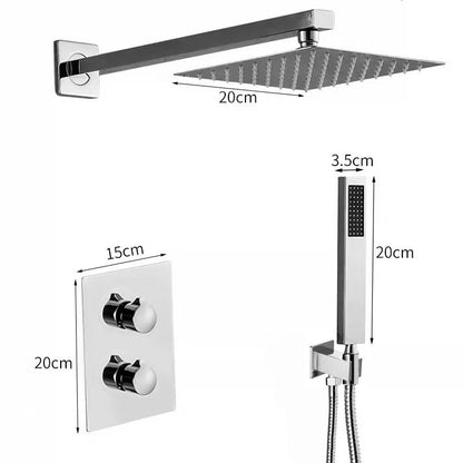 Modern Concealed Square Shower Brass Valve Mixer Twin Head Shower Set Chrome