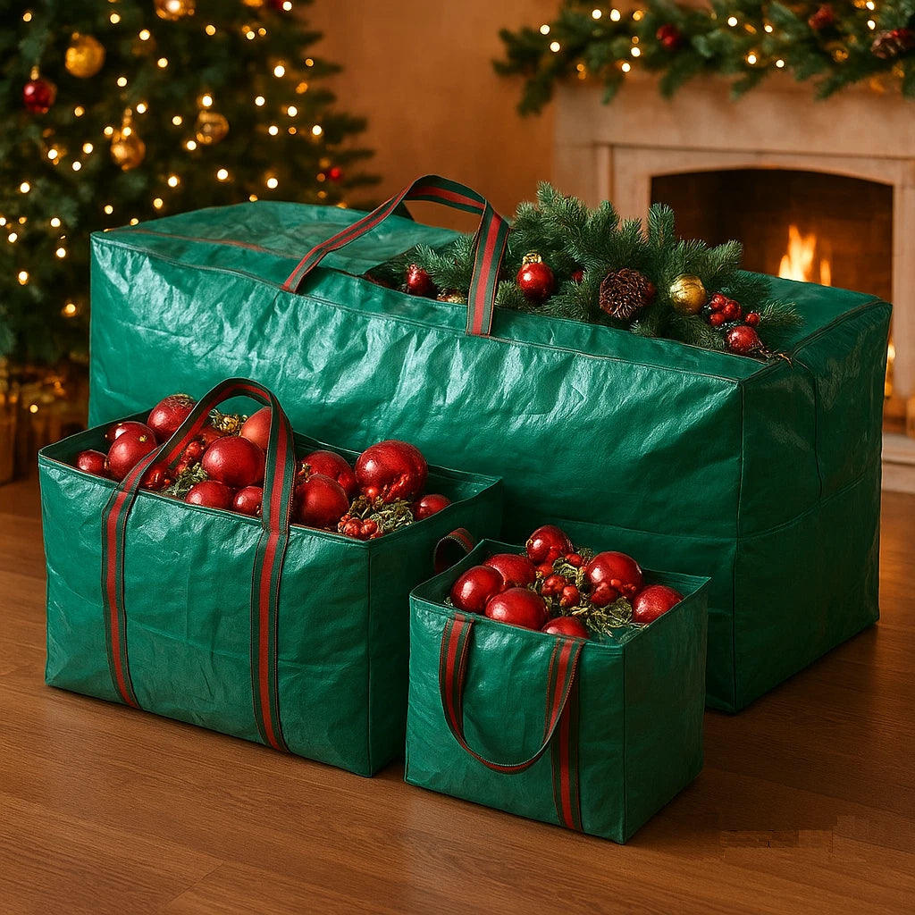 SET OF 3 GREEN CHRISTMAS TREE STORAGE BAG