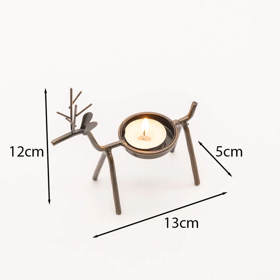 6x Christmas Reindeer Tea Light Candle Holders & Tealights Xmas Home Decor Gift