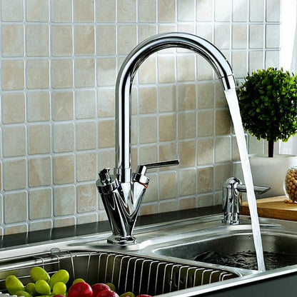 Modern Kitchen Mixer Tap Dual Lever Swivel Spout Mono Chrome Sink Taps Faucet
