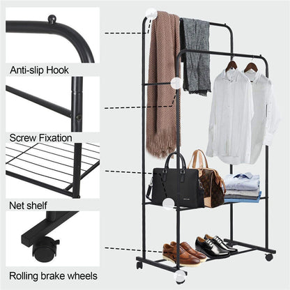 Industrial Pipe Garment Rack Coat Stand Rolling Clothe Rails
