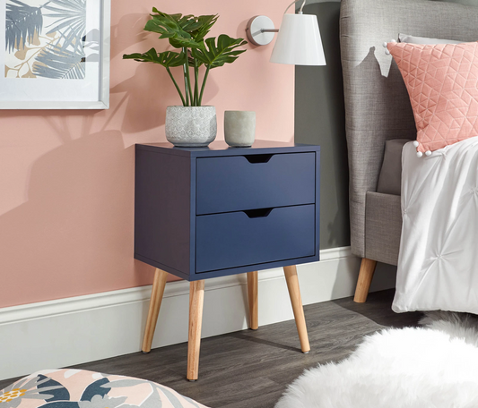Nyborg Single 2 Drawer Bedside Cabinet Lamp Table Nightstand Blue