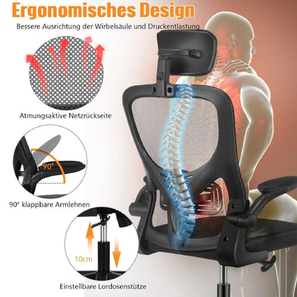 Mesh Office Chair with Adjustable Headrest, Ergonomic Swivel Computer Chair