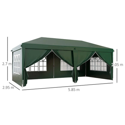 3x6m Pop Up Gazebo Party Tent Canopy Marquee with Storage Bag Green