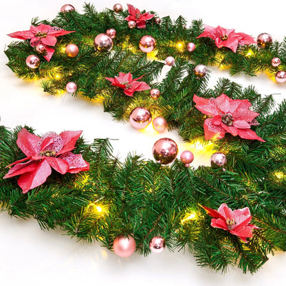 9FT Pre Lit Christmas Garland LED Lights Wreath Xmas Decorations Christmas Balls