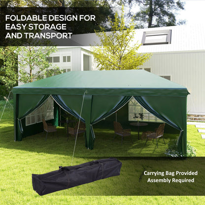 3x6m Pop Up Gazebo Party Tent Canopy Marquee with Storage Bag Green
