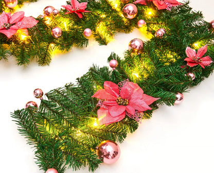 9FT Pre Lit Christmas Garland LED Lights Wreath Xmas Decorations Christmas Balls