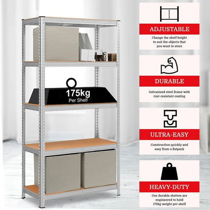 5 Tier Racking Shelf Heavy Duty Garage Shelving Storage Shelves Unit, 3 sizes